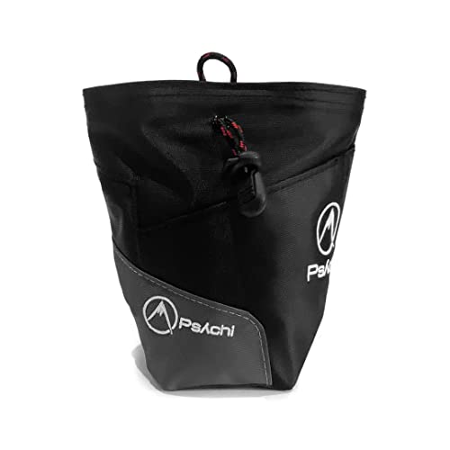 Psychi Premium Kreidetasche zum Bouldern und Klettern mit Reißverschlusstasche hinten und Hüftgurt (schwarz)