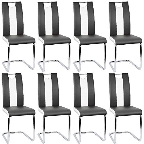 Flyelf Freischwinger Stuhl Vegas 8er Set Esszimmerstühle für Küche/Esszimmer/Büro (Schwarz - Weiß, 8)