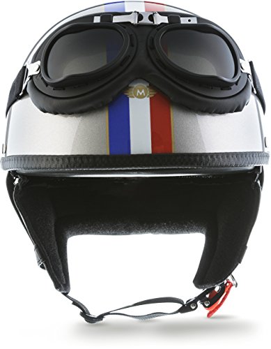 Moto Helmets® D22-Set „France Titan“ · Brain-Cap · Halbschale Jet-Helm Motorrad-Helm Roller-Helm Scooter-Helm Bobber Mofa-Helm Chopper Retro Cruiser Vintage Pilot Biker Helmet Brille · M (57-58cm)