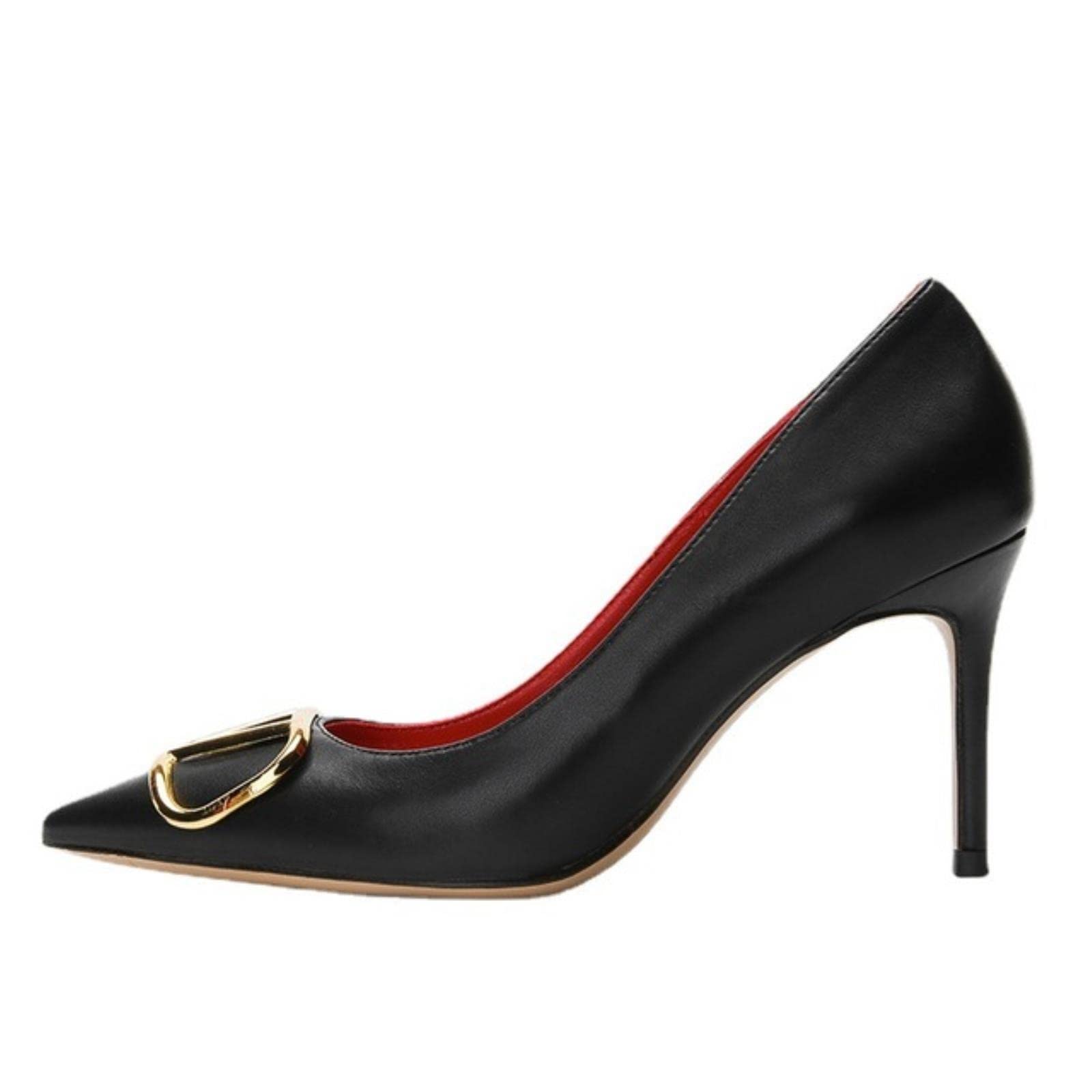 HUANLE Mode Frauen spitzte Zehen Flacher Mund Mikrofaser Stiletto Schuhe Frauen Feste Farbe vielseitig hochwertige High Heels-Black 6cm,42
