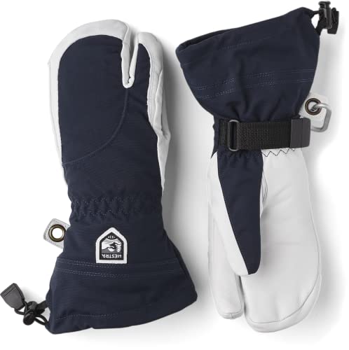 Hestra Heli Damen-Skihandschuhe, extra warm, 3-Finger-Handschuhe, Leder, Marineblau/Off-White, Größe 9