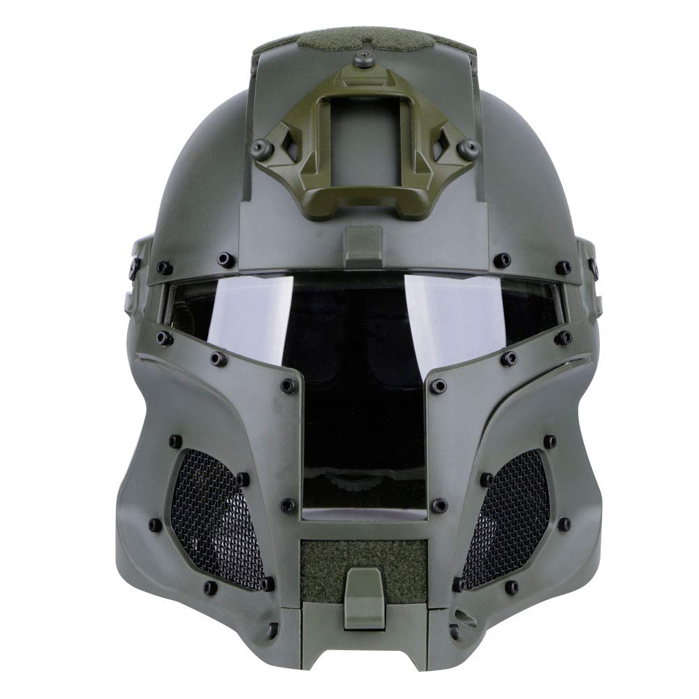 XUE Airsoft Helm mit Maske und Schutzbrille Ausgezeichneter Schutz Full Head Gesichtsmaske Fast Taktische Paintball Helm mit Full Face Gesichtsschutz für Softair Jagd Halloween (Grün)