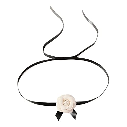 Haveratio Women Fashion Pink Camellia Flower Necklace Jewelry Classic Romantic Lace-up Choker Necklaces Exquisite Collar Necklace Fabric Flower Necklace