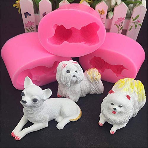 Ecosway 3D-Hunde-Silikonformen, 3-teiliges Set, für Fondant, Mousse, Kuchen, Dekoration, Chihuahua, Shih Tzu/Zwergspitz, Kunstharz, Basteln, Seifenherstellung, Kerzenherstellung