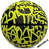 AND1 Fantom Gummi-Basketball und Pumpe (Graffiti-Serie) - Offizielle Größe 7 (74,9 cm) Streetball, hergestellt für Basketballspiele im Innen- und Außenbereich (Volt)