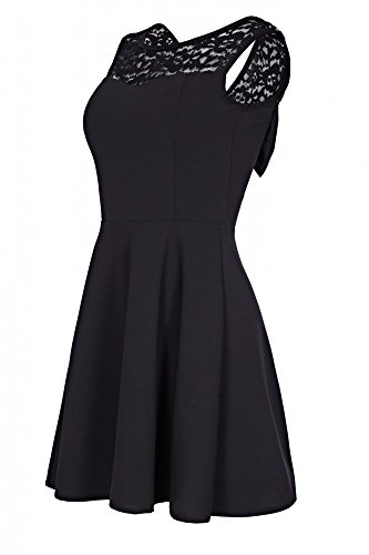 Laeticia Dreams Damen Kleid Mini mit Spitze und Schleife S M L, Farbe:Schwarz;Größe:38