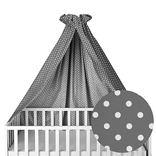 Sugarapple Himmel für Babybetten, Kinderbetten quer verwendbar, grau mit weißen Punkten, 100% Öko-Tex Baumwolle, 280x170 cm