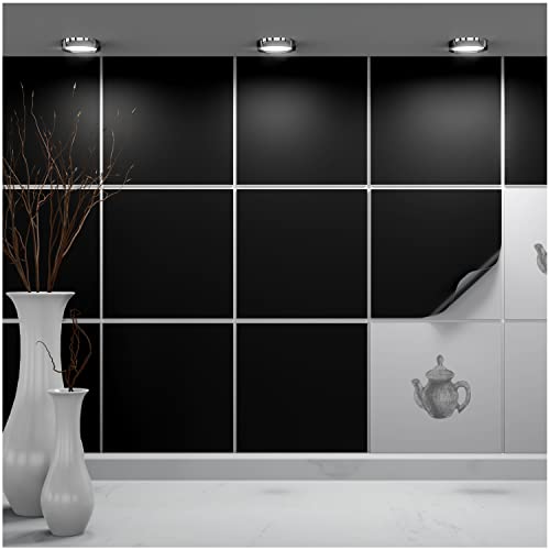 FoLIESEN Fliesenaufkleber für Bad und Küche - 20x20 cm - schwarz matt - 20 Fliesensticker für Wandfliesen