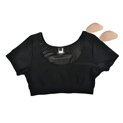 2 in 1 Integrierte Schulterpolster Shirts für Frauen Unterhemden Body Shaper Tank Top Shaper Falsche Schulter Weste Kurze Ärmel,Black-M