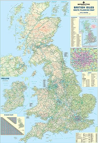 Map Marketing BIM Straßenkarte / Wandkarte Britische Inseln (ungerahmt, Maßstab 20 km : 2,5 cm, 830 mm x 1200 mm)