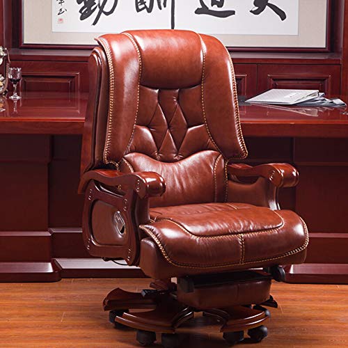Großer und hoher Liegestuhl aus gebundenem Leder, ganztägiger Komfort mit hoher Rückenlehne, ergonomische Lordosenstütze, moderner Chefsessel und Computer-Schreibtischstuhl, braun 2. Bequemer