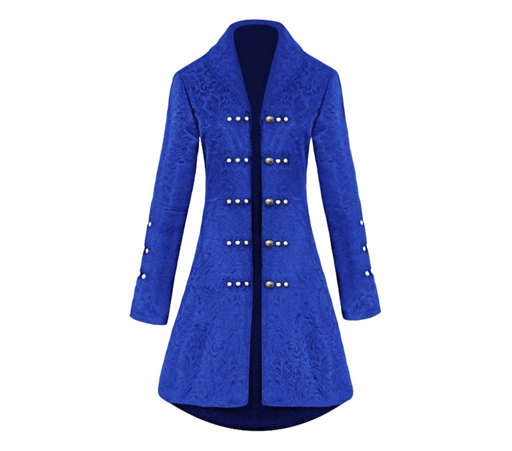 GladiolusA Damen Jacke Frack Steampunk Gothic Gehrock Uniform Smoking Mantel Retro Langer Uniformkleid Langarm Blau XL