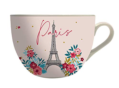 Große Schale Paris Eiffelturm – aus hochwertigem Porzellan – Motiv Paris mit Blumen auf rosa Hintergrund