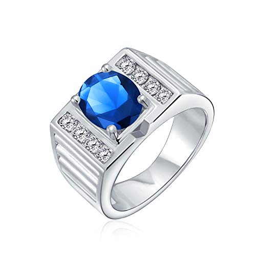 Bling Jewelry Personalisieren Sie 3Ct Simulieren Sie Blauen Saphir Oval Brillantschliff Solitär AAA CZ Statement Herren Verlobungsring Breiter Ring Silber Vergoldet Matte Pinsel Finish Anpassbar