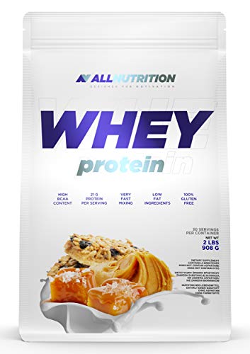 ALLNUTRITION Whey Protein 908g 1er pack Eiweißpulver Molkenproteinpulver Muskelaufbau mit Verzweigte Aminosäuren BCAA (Caramel Salted Peanut Butter)