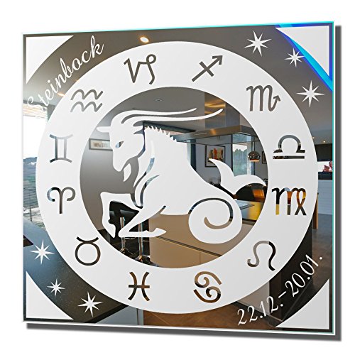 NiTec Olbernhau Motivspiegel Sternzeichen Steinbock Astrologie Spiegel mit Gravur Deko Wandbild (45x45cm)