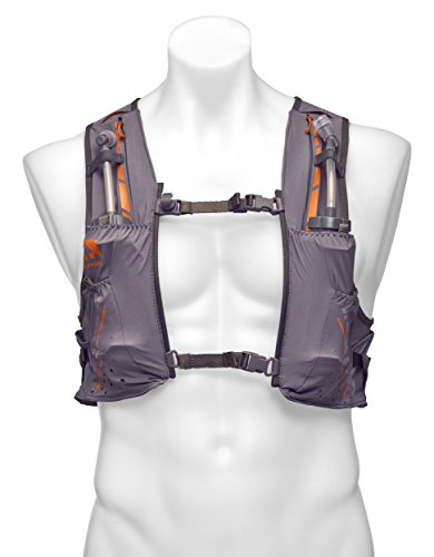 Nathan vaporkrar Hydration Pack Running Vest, inkl. Zwei 12oz Fläschchen mit verlängerter Trinkhalme, kompatibel mit 1.8L Reservoir Blase, Herren Größe L stahlgrau