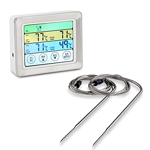 ADE Fleischthermometer | Digitales Grill-Thermometer mit LCD Touch-Display, 2 Messgabeln aus Edelstahl | Elektronisches Ofenthermometer für den perfekten Garpunkt | Inkl. Batterien