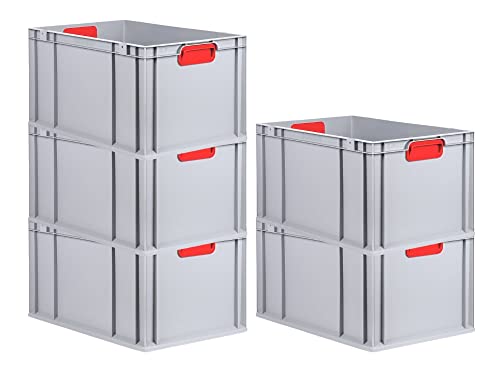 SparSet 5x Eurobox NextGen Color | HxBxT 22x40x60cm | 65 Liter | Griffe rot geschlossen | Verstärkter Boden | Eurobehälter, Transportbox, Transportbehälter, Stapelbehälter