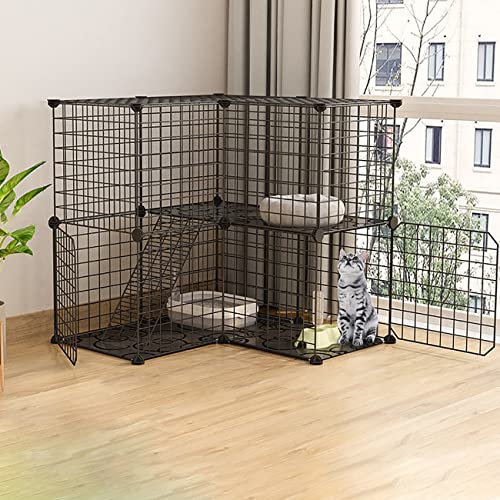 Katzenkäfig Katzengehege Auslaufgitter Laufkäfig Hasen Hamster Welpenauslauf für Kaninchen mit Tür und Leiter DIY Kleintierkäfig Portable Metalldraht Yard Fence Outdoor