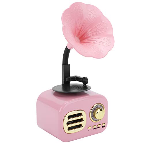 Goshyda Bluetooth-Lautsprecher, tragbarer Mini-Phonograph Vintage Retro-Bluetooth-Lautsprecher, Metall-Multifunktions-USB-Lautsprecherbox-Ausrüstung für Geschenk(Rosa)