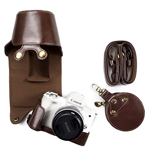 Canon EOS M50,kinokoo PU Leder Cover Tasche für Canon EOS M50 und 15-45 mm Objektiv Displayschutzfolie Fall