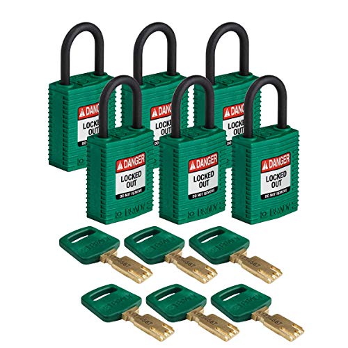 Safekey Compact Vorhängeschloss, 33mm x 67mm x 19mm, Grün, 6er-Pack