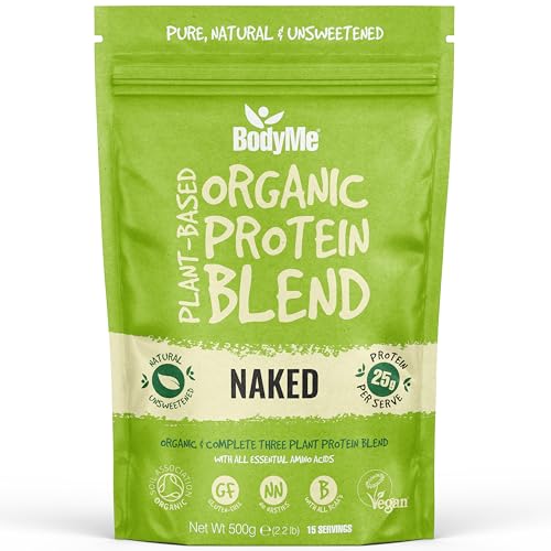BodyMe Bio Vegan Protein Powder Blend Naked Natural - Ungesüßt, Low Carb, 3 pflanzliches veganes Proteinpulver mit 25g komplettem Protein, gluten- und gentechnikfrei, 500g