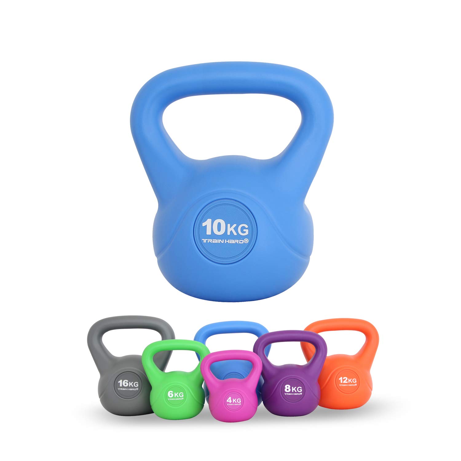 Train Hard Kettlebell-10 KG- Hellblau（Die Kettlebell ist in 6 Größen und Farben erhältlich，4kg/6kg/8kg/10kg/12kg/16kg Studio-Qualität für Krafttraining Gymnastik und Heimtraining ）