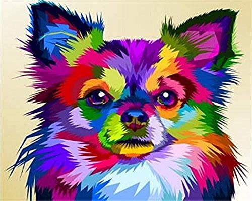 WYWQN DIY Diamond Painting Kits Bunter Hund Chihuahua Kreuzstich-Set Volldiamantstickerei Wandkunst Heimdekoration Geschenk 50x60CM