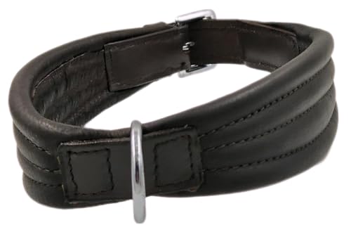 Tysons Breeches Ambros Braun Lederhalsband bomiert Leder Halsband weich M L XL breit auslaufend Hundehalsband (L)