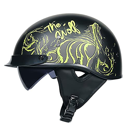 BDTOT Halbschalenhelm mit Ece Jethelm Retro mit Visier Motorrad-Helm Brain-Cap Halbschale Retro Roller Helm Moped Halbschale Scooter-Helm Retro Half Helm ​für Cruiser Chopper