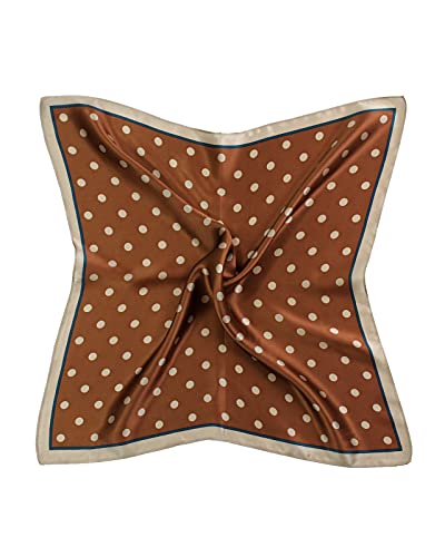 MayTree Seidentuch, buntes Halstuch für Damen aus 100% Maulbeer-Seide, quadratisch Punkte klein 53x53 braun beige