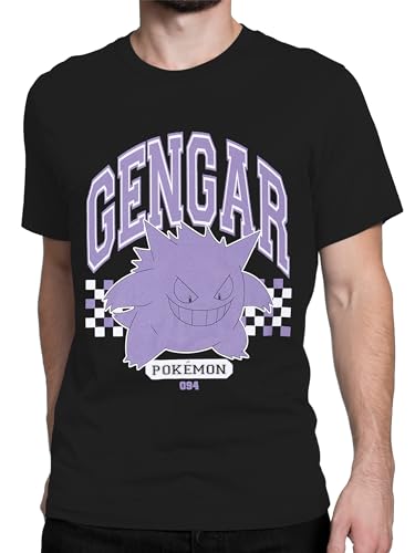 Pokémon T-Shirt für Erwachsene | Herren Gengar T-Shirt | Herren T-Shirts | Größen Small bis XX-Large |Schwarz Klein