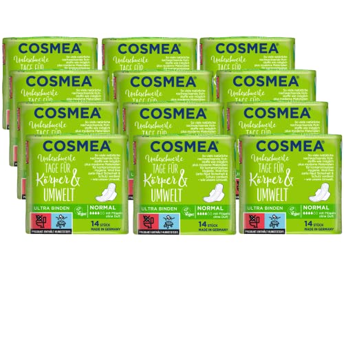 Cosmea Ultra Binden Vorteilspack, Hygiene-Einlagen aus nachwachsenden Rohstoffen. Damen-Hygiene im Einklang mit der Natur (Normal Plus (12x14 Stück))