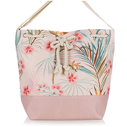 com-four® Große Strandtasche - Moderne Pooltasche für Strandutensilien - Damen-Shopper zum Einkaufen - Umhängetasche für Strand, Pool, Urlaub (pink - floral)