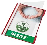 Leitz Schnellhefter A4, 25er Pack, Plastik-Hefter, Robuste PVC-Hartfolie, Transparenter Vorderdeckel, Rot, 41910025