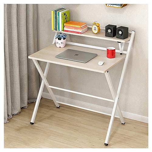 Ftchoice Computer Desk Simple Folding Table Learning Free Installation Home Computer Small Table Beige Double Layer