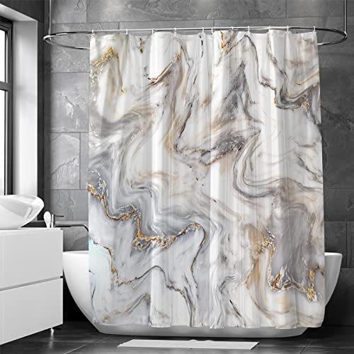 Marmor Duschvorhang 220x220cm Modern Abstrakt Grau Gold Weiß Marmor Optik Textur Waschbar Stoff Bad Bad Vorhang Polyester Stoff Badevorhänge für Badezimmer Badewanne mit 12 Duschvorhangringe