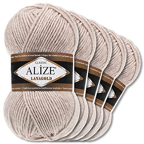 Alize 5 x 100 g Lanagold Wolle | 53 Auswahl | Stricken Häkeln Wolle (585 | Stein)