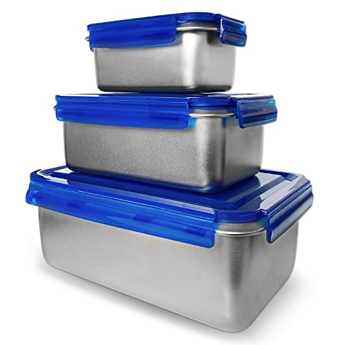 XSQUO Useful Tech Lunchbox aus 316 Bento-Edelstahl, geeignet für Mikrowelle, Backofen und Kühlschrank, 3 Stück, 2800 ml, 1400 ml, 600 ml, Camping-Lunchbox, Brotdose für Büro, Vital Tools Serie Bento