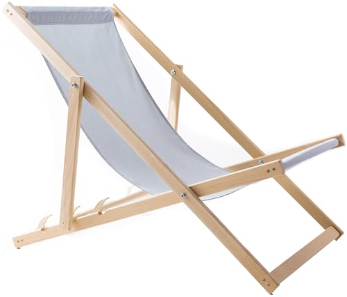 WOODOK Liegestuhl Klappbar - Gartenliege Klappbar bis 120kg, Sonnenliege aus Buchenholz ohne Armlehne - 3-Stufige Rückenlehnenverstellung (Helle Asche)