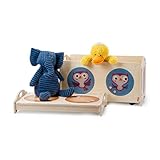Dida -" Pancotti - Sitzbank mit Platz für Spielzeug aus Holz - ein Container mit 4 Rädern + Deckel - Dekoration: Hasen, Eulen und Igel