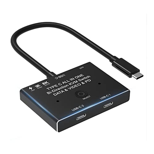 Xptieeck KVM USB C Zwei-Wege-Schalter 1X2/2X1 USB 3.1 Splitter Daten Video Switcher 8K @ 30Hz PD 100W für PC Monitor Handy