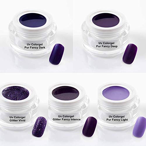 Günstiges Sparset rund um die Trendfarbe Lila/Violett - 5 x 5 ml exclusives UV Colorgel Set - 107-A-Set-005