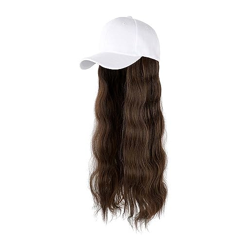 WUODHTW Baseball Cap Perücken für Damen Duck Zunge Hut Perücke Lockige Hutperücke Big Wave Long Roll Perücke