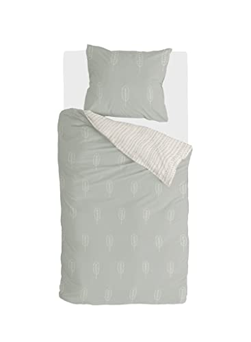 Walra Bettwäsche-Set - Größe 135x200, 100% Baumwolle - Leave It - Weiche und Angenehme Bettwäsche Set mit 80x80 Kissenbezug, Reißverschluss - Celadon