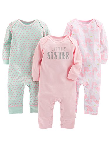 Simple Joys by Carter's Baby-Overall für Mädchen, 3er-Pack ,Pink, Mint, Dino ,0-3 Months