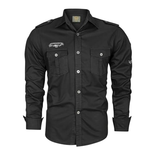 Ying Hemd Herren Langarm Einfarbig Retro Fischerhemd Herren Slim Fit Langarm Safari Kleidung Herren Herbst Taktisches Hemd Herren Für Wandern Angeln F-Black2 3XL