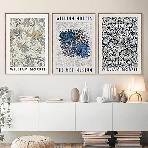 Dittelle William Morris Museum Ausstellungsposter Leinwand Gemälde Galerie Wand Kunstdrucke Vintage Blumenbilder für Wohnzimmer Dekor 60x80cm-3Pieces Frameless